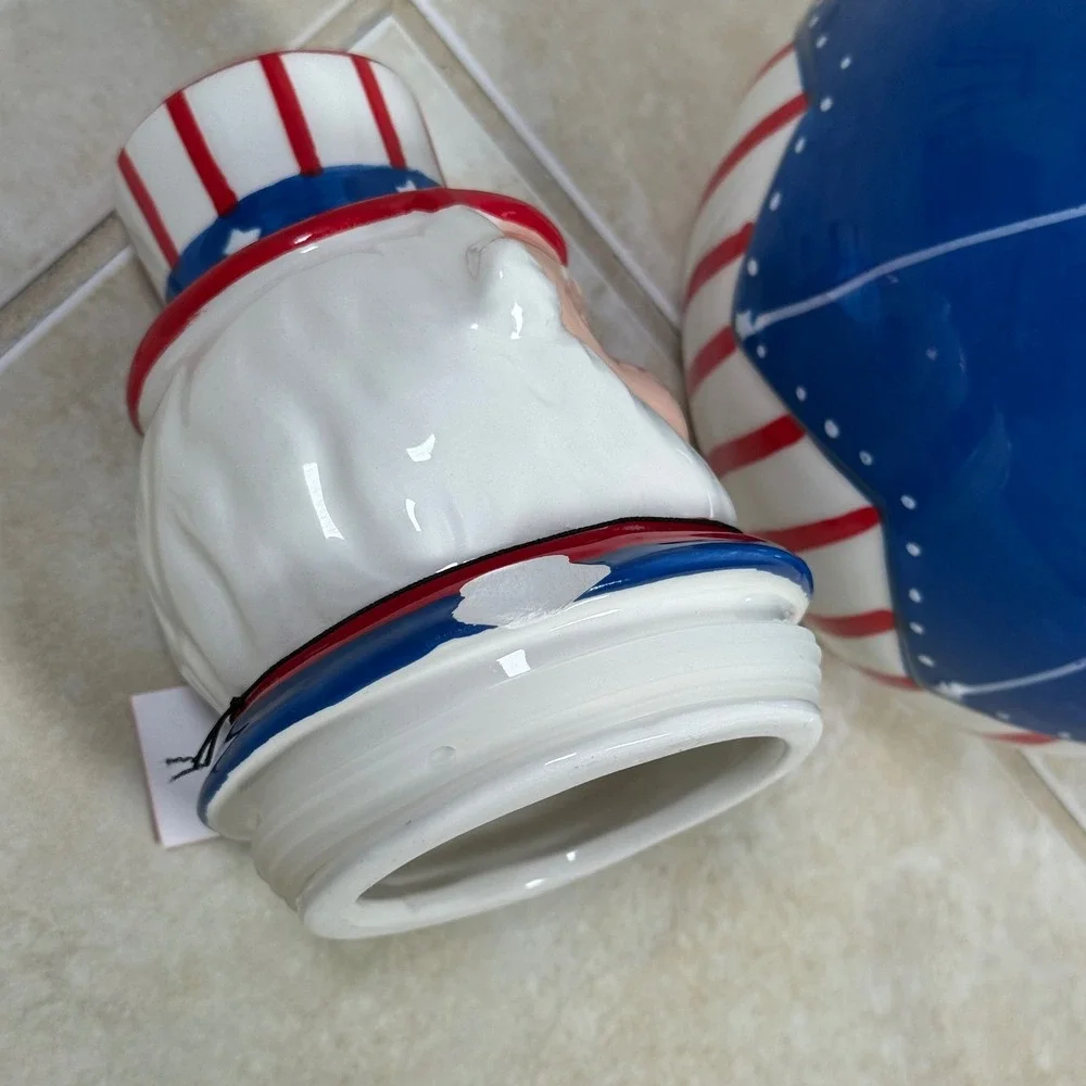 Johanna Parker Carnival Cottage Uncle Sam Cookie Jar Red White Blue Patriotic